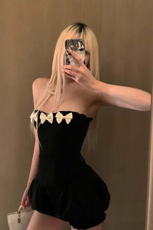 Rase le sol Bow Detail Strapless Top and Bubble Skirt Shorts Set