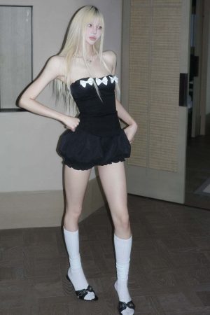 Rase le sol Bow Detail Strapless Top and Bubble Skirt Shorts Set