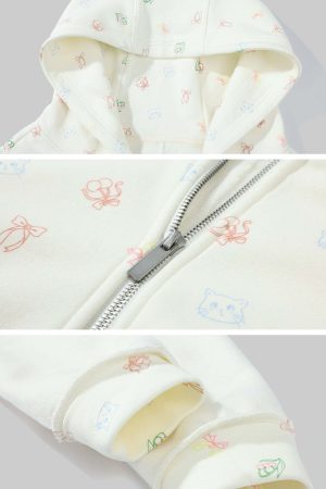 Rase le sol Cartoon Print Hoodie & Sweatpants Set