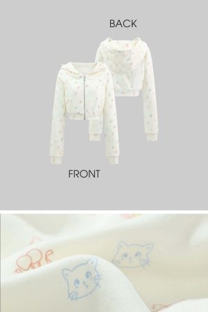 Rase le sol Cartoon Print Hoodie & Sweatpants Set