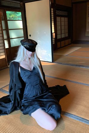 Rase le sol Cinched Satin Slip Dress & Cardigan Set