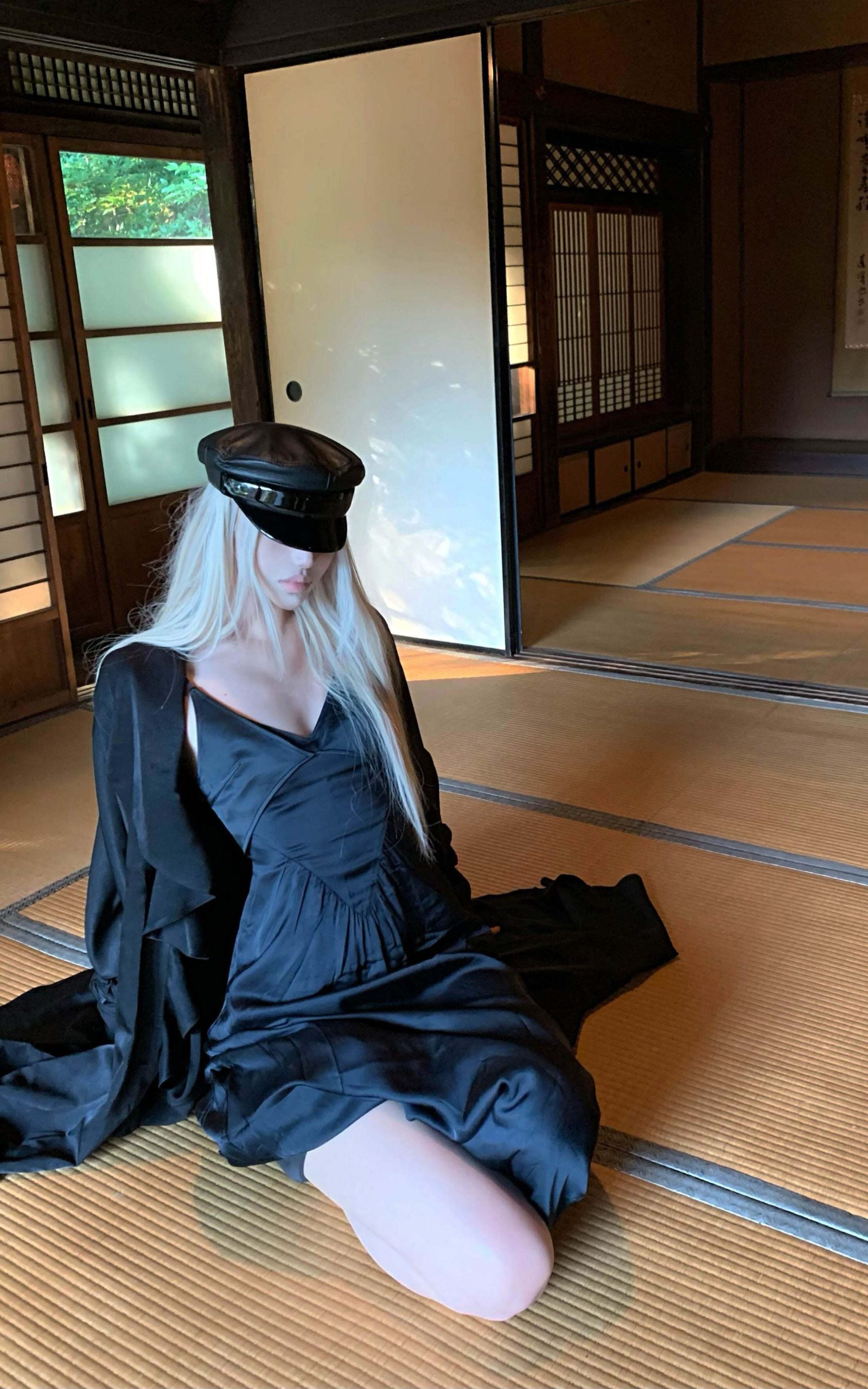 Rase le sol Cinched Satin Slip Dress & Cardigan Set Rase le sol Cinched Satin Slip Dress & Cardigan Set