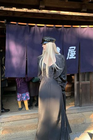 Rase le sol Cinched Satin Slip Dress & Cardigan Set