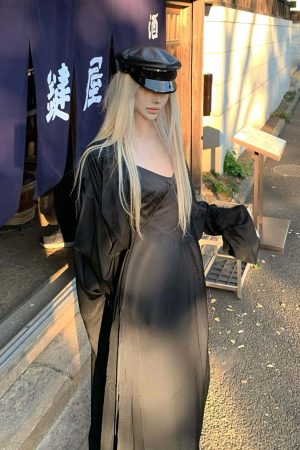 Rase le sol Cinched Satin Slip Dress & Cardigan Set