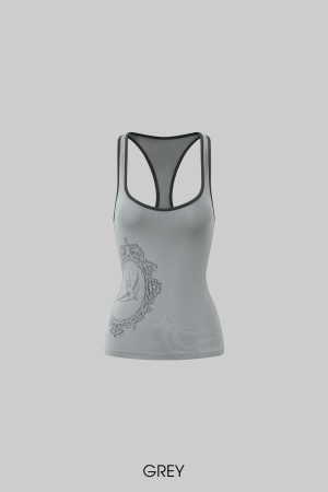 Rase Le Sol Contrast Frame Print Ribbed Fitted Top