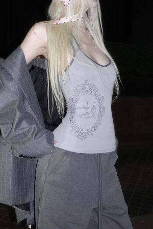 Rase Le Sol Contrast Frame Print Ribbed Fitted Top