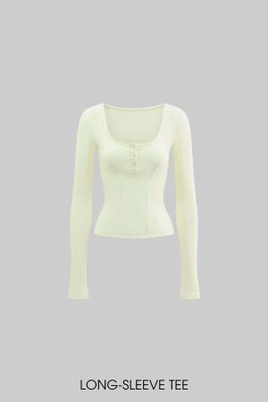 Rase Le Sol Cream Yellow Fitted Long-Sleeve Tee & Relaxed Shorts Set