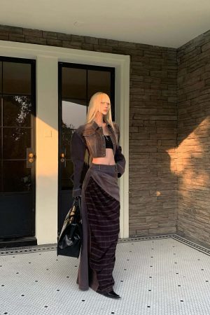 Rase le sol Cropped Denim Jacket and Paneled Skirt Set