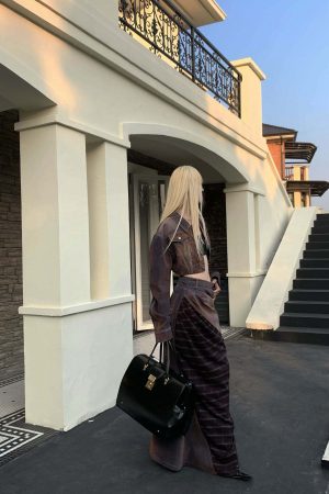 Rase le sol Cropped Denim Jacket and Paneled Skirt Set