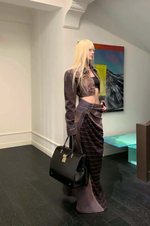 Rase le sol Cropped Denim Jacket and Paneled Skirt Set