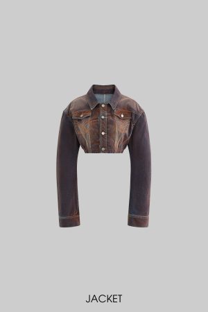 Rase le sol Cropped Denim Jacket and Paneled Skirt Set