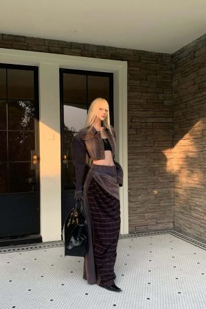 Rase le sol Cropped Denim Jacket and Paneled Skirt Set