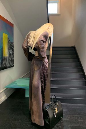 Rase le sol Cropped Denim Jacket and Paneled Skirt Set