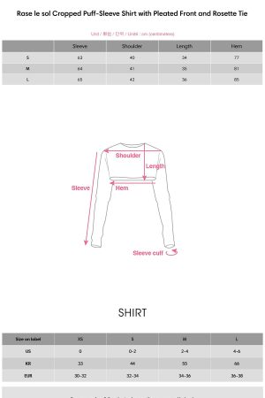 Rase le sol Cropped Puff-Sleeve Shirt with Pleated Front and Rosette Tie