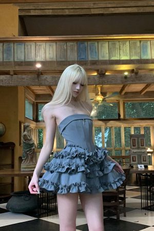 Rase le sol Cross Boned Bustier Tiered Ruffle Dress