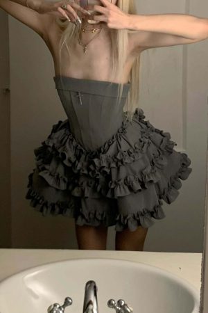 Rase le sol Cross Boned Bustier Tiered Ruffle Dress