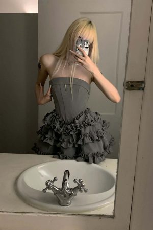 Rase le sol Cross Boned Bustier Tiered Ruffle Dress