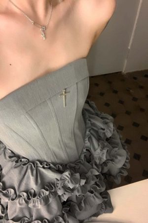 Rase le sol Cross Boned Bustier Tiered Ruffle Dress