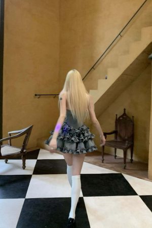 Rase le sol Cross Boned Bustier Tiered Ruffle Dress