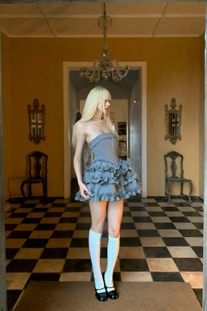 Rase le sol Cross Boned Bustier Tiered Ruffle Dress