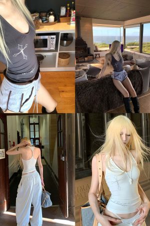 Rase le sol Cross-Print Twisted Back Tank Top