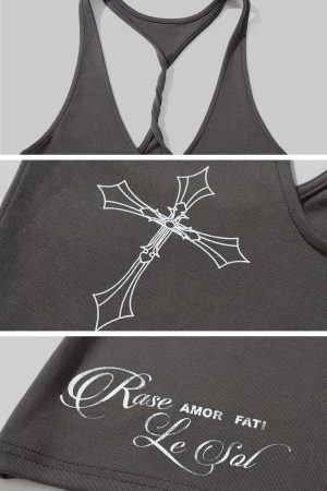 Rase le sol Cross-Print Twisted Back Tank Top
