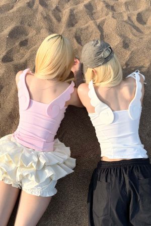 Rase le sol Cross-Stitched Winged Strap Bow Tank Top