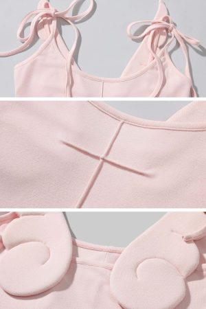 Rase le sol Cross-Stitched Winged Strap Bow Tank Top