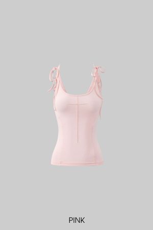 Rase le sol Cross-Stitched Winged Strap Bow Tank Top