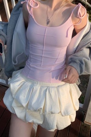 Rase le sol Cross-Stitched Winged Strap Bow Tank Top