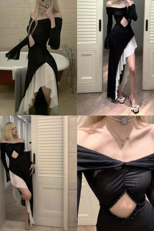 Rase le sol Cutout Off-Shoulder Panel Dress