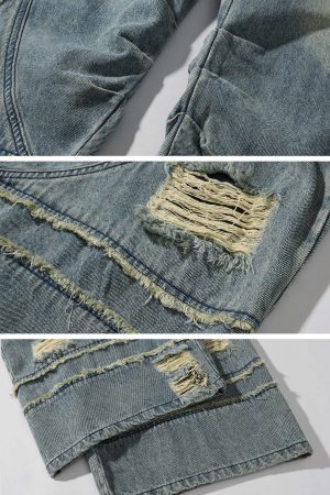 Rase le sol Deconstructed Distressed Wide-Leg Denim Pants