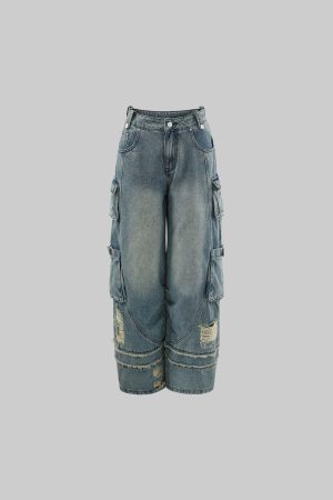 Rase le sol Deconstructed Distressed Wide-Leg Denim Pants
