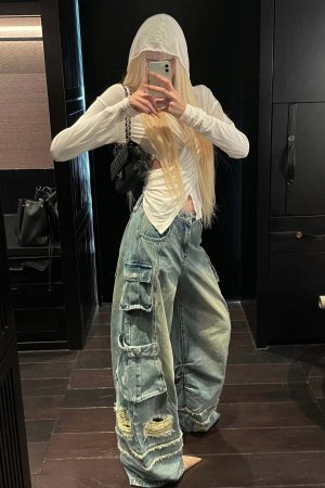 Rase le sol Deconstructed Distressed Wide-Leg Denim Pants