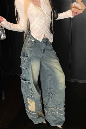 Rase le sol Deconstructed Distressed Wide-Leg Denim Pants