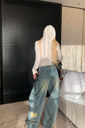 Rase le sol Deconstructed Distressed Wide-Leg Denim Pants