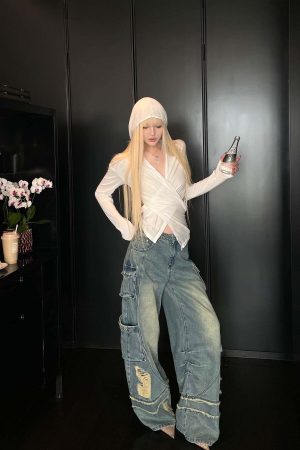 Rase le sol Deconstructed Distressed Wide-Leg Denim Pants