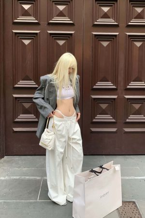 Rase le sol Deconstructed Double-Waistband White Cargo Trousers