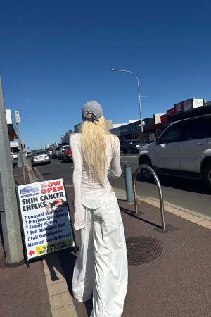 Rase le sol Deconstructed Double-Waistband White Cargo Trousers