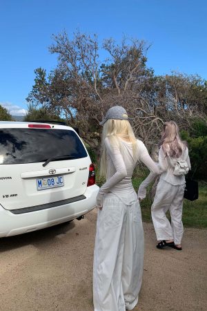 Rase le sol Deconstructed Double-Waistband White Cargo Trousers