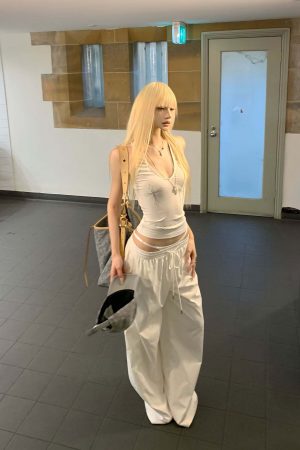 Rase le sol Deconstructed Double-Waistband White Cargo Trousers