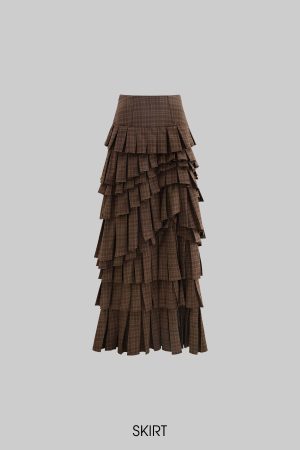 Rase le sol Deconstructed Plaid Shirt and Tiered Maxi Skirt Set