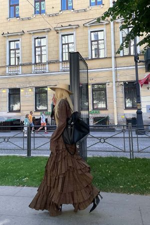 Rase le sol Deconstructed Plaid Shirt and Tiered Maxi Skirt Set