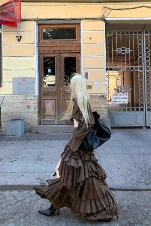 Rase le sol Deconstructed Plaid Shirt and Tiered Maxi Skirt Set