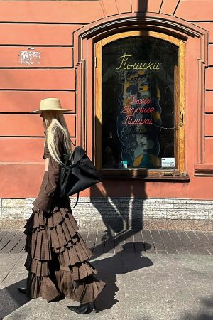 Rase le sol Deconstructed Plaid Shirt and Tiered Maxi Skirt Set