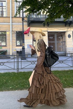 Rase le sol Deconstructed Plaid Shirt and Tiered Maxi Skirt Set