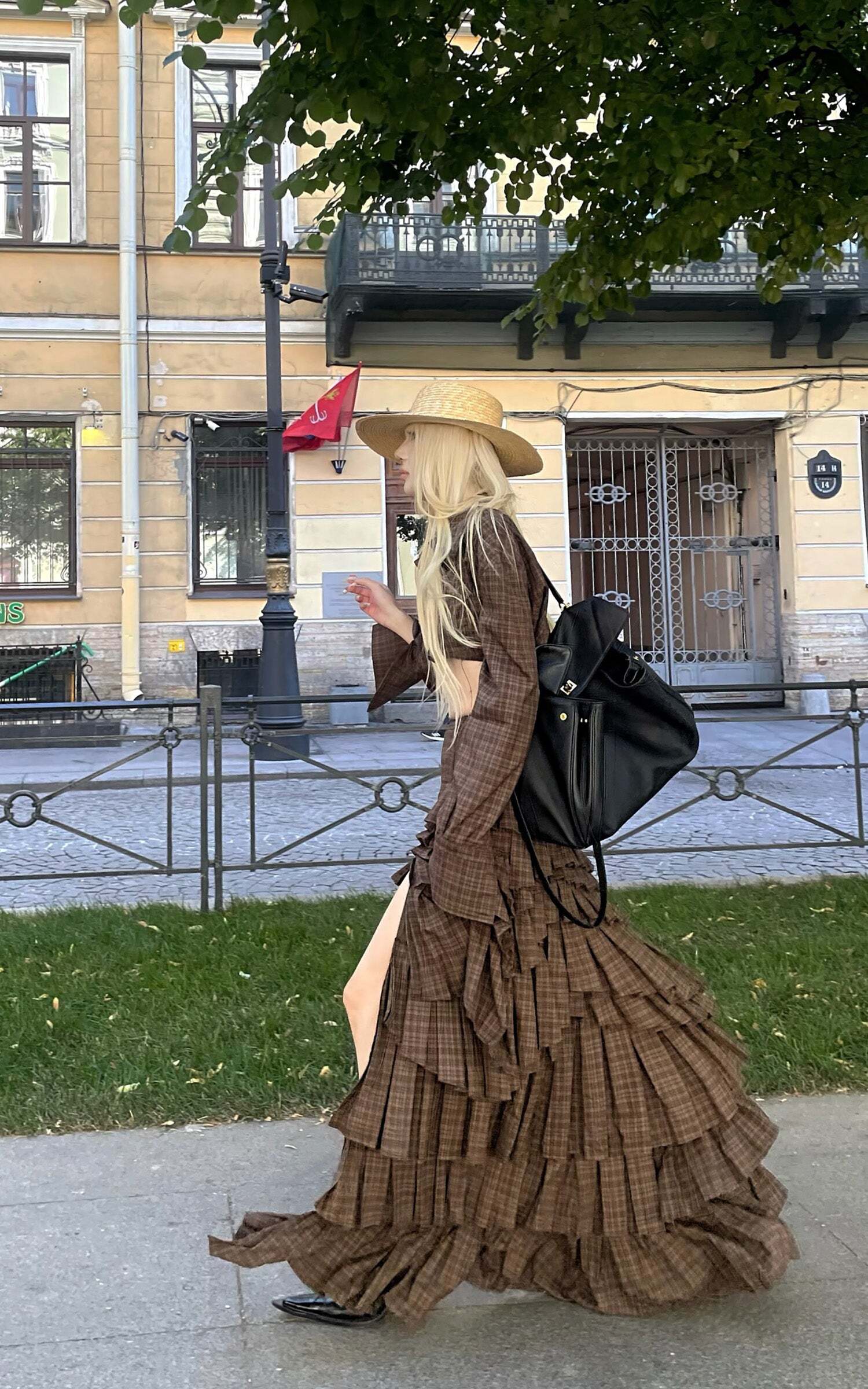 Rase le sol Deconstructed Plaid Shirt and Tiered Maxi Skirt Set Rase le sol Deconstructed Plaid Shirt and Tiered Maxi Skirt Set