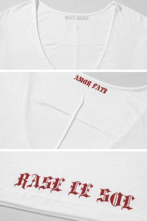 Rase le sol Deep V Cross-Stitch Gothic Letter Tee