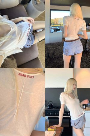 Rase le sol Deep V Cross-Stitch Gothic Letter Tee