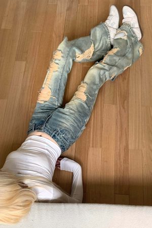 Rase le sol Distressed Flared Denim Pants
